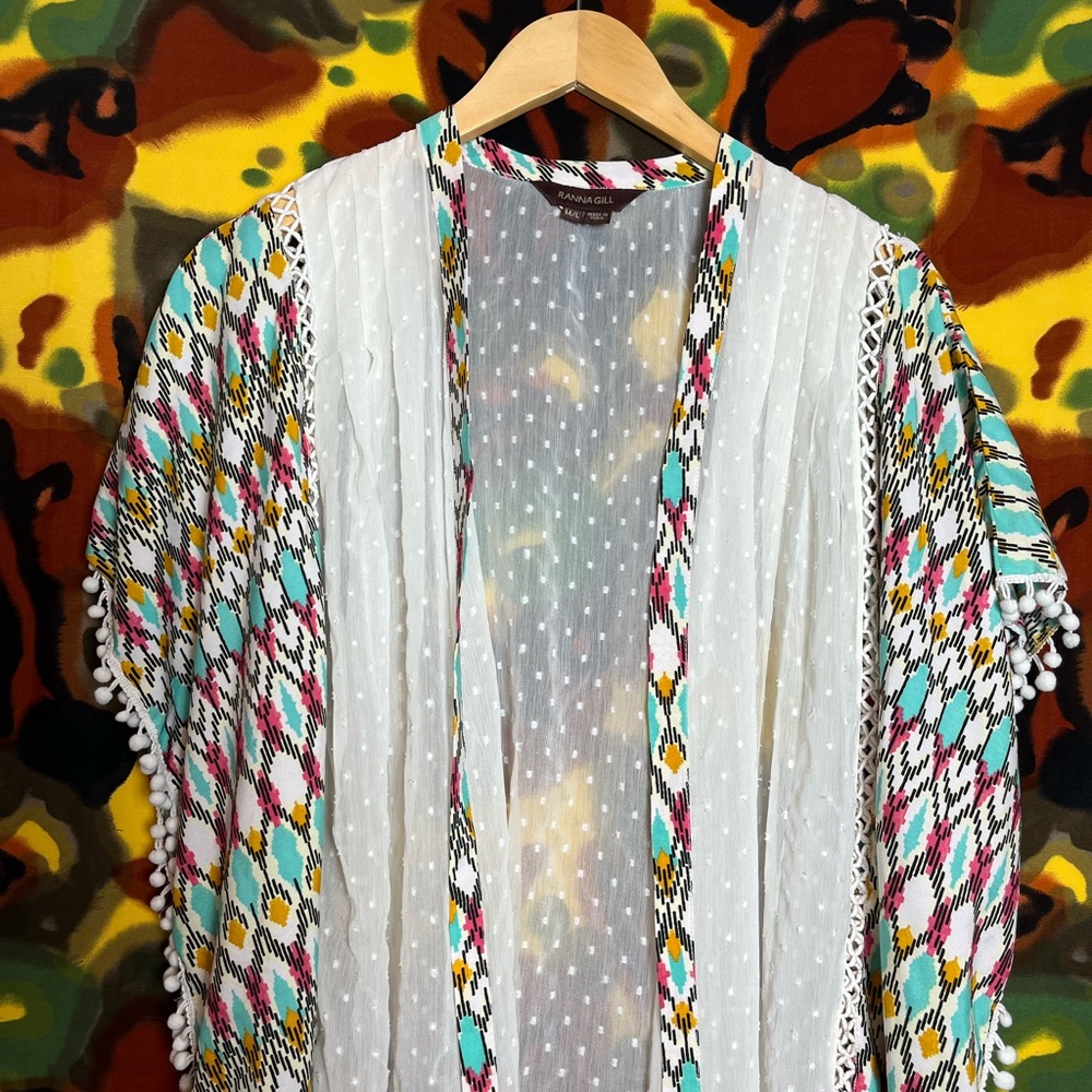 Ranna Gill Colorful Boho Womens Lightweight Cardigan Shawl Size Medium/Large